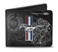 Portafoglio unisex Mustang Tri-bar Stripe/gt Motor Blueprint Bi-Fold, Multicolore, 4.0" x 3.5"