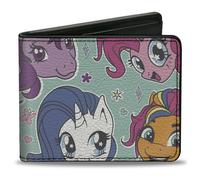 Bi-Fold Wallet My Little Pony Faces Close-Up and Cutie Marks Scattered Teal