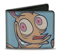 Bi-Fold Wallet Ren & Stimpy Character Face Close-Ups Light Blue