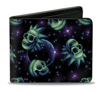 Bi-Fold Wallet Rick and Morty Glow Skull in Space Scattered Black/Blues/Greens