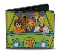 Bi-Fold Wallet Scooby Doo Group Driving Mystery Machine Front Pose + Text Yellow