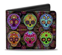 Bi-Fold Wallet Six Sugar Skulls Multi Color