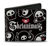 Bi-Fold Wallet SKELANIMALS Sea Animals Poses Scattered and Title Logo Black/Whit