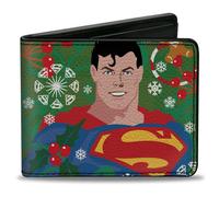 Bi-Fold Wallet Superman Holiday Christmas Pose and Icons Greens