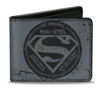 Bi-Fold Wallet Superman THE ORIGINAL MAN OF STEEL Badge + Quote Weathered Grays/