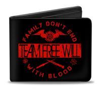 Bi-Fold Wallet Supernatural TEAM FREE WILL-FAMILY DON'T END WITH BLOOD Black/Red