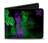 Bi-Fold Wallet THE JOKER Card Flipping Poses Black/Greens/Purples