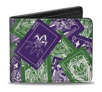 Bi-Fold Wallet The Joker Deck of Cards Stacked Green/Purple/White