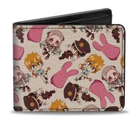 Bi-Fold Wallet TOILET-BOUND HANAKO-KUN Four Chibi Character Poses Scattered Beig