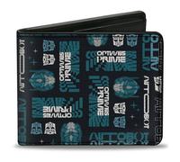 Bi-Fold Wallet Transformers OPTIMUS PRIME Text and Icons Collage Black/Blues