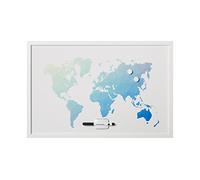 (TG. 90x60 cm) Bi-Office, Bacheca Poligono Mappa Del Mondo, Magnetica Cancellabi