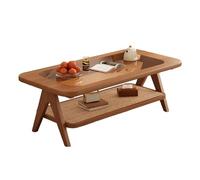 BiaBuiMM Tavolino Rettangolare con Piano in Vetro e Ripiano a Due Livelli, Tavolo D’appoggio in Rattan per Soggiorno, Camera da Letto o Ufficio, Elegante e Pratico(Brown,47.2in/120cm)