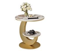 BiaBuiMM Tavolino Rotondo a 2 Piani Con Piano Effetto Marmo, Struttura in Metallo Dorato, Tavolo Piccolo per Soggiorno, Camera o Ufficio(Gold,15.7in/40cm)