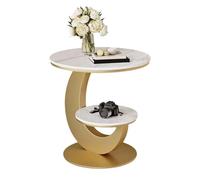 BiaBuiMM Tavolino Rotondo a 2 Piani Con Piano Effetto Marmo, Struttura in Metallo Dorato, Tavolo Piccolo per Soggiorno, Camera o Ufficio(Yellow,23.6in/60cm)