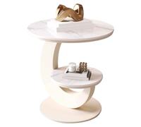 BiaBuiMM Tavolino Rotondo a 2 Piani Con Piano Effetto Marmo, Struttura in Metallo Dorato, Tavolo Piccolo per Soggiorno, Camera o Ufficio(White,15.7in/40cm)