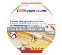 tesa Powerbond® SLIM Nastro Biadesivo per Montaggio, 5m x 9mm, Bianco - 2 Pezzi