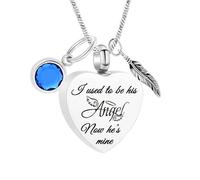 BIAIHQIE Collana con urna a Forma di Cuore per Ceneri con Pietra Portafortuna, Gioielli per cremazione - Ero Il Suo Angelo, Un Pezzo del Mio Gioiello con urna a Forma di Cuore - Il Suo Angelo