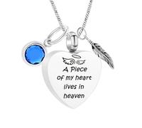 BIAIHQIE Collana con urna a Forma di Cuore per Ceneri con Pietra Portafortuna, Gioielli per cremazione - Ero Il Suo Angelo, Un Pezzo del Mio Cuore, Gioielli con urna - Un Pezzo del Mio Cuore