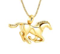 BIAIHQIE Collana con urna commemorativa a Forma di Cavallo al Galoppo per Ceneri, Porta-ricordo, Gioiello per cremazione per Ceneri da Donna e Uomo - Oro