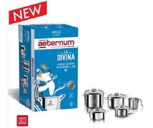 BIALETTI AETERNUM LA DIVINA REINOX SET 9 PEZZI 18/10 MULTI-SUPERFICIE RISCALD.