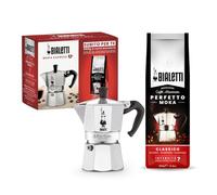Bialetti Caffettiera Moka Express 3 Tazze, più una confezione da 250g di Perfetto Moka Classico Bialetti, Non adatta a induzione, 3 Tazze (130 ml), Alluminio