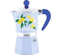 Bialetti Caffettiera Moka Rainbow Dolce Far Niente 3 Tazze, Blu con Limoni, Alluminio, 130 ml, Preparazione Caffè Espresso Manuale