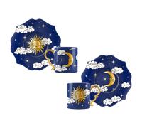 Bialetti Set 2 Tazzine da Caffè + 2 Piattini Cielo Stellato Blu Ceruleo Luna e Sole