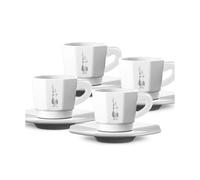 Bialetti Tazzine Ottagonali, Set 4 Tazzine, Bianco e Silver, 75 ml