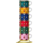 Bialetti Joyful Memories Set 6 Tazzine Impilabili da Caffè Espresso, Porcellana, 60 cl