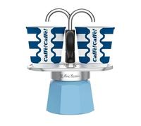 Bialetti Mini Express, Caffettiera 2 Tazze con Set Tazzine Caffè, Azzurra, Collezione Dolce Vita