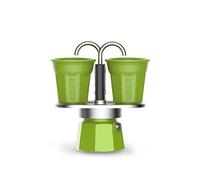 Bialetti Mini Express Color, Set Caffettiera 2 Tazze + 2 Bicchierini, Alluminio, Verde