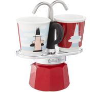 Bialetti, Mini Express, Caffettiera con 2 Bicchierini Magrite, Alluminio