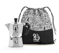 Bialetti Moka Express Caffettiera, 90esimo Anniversario, Alluminio, 3 Tazze (130 ml), con Zainetto in Nylon novantesimo
