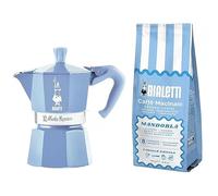 Bialetti Moka Express in Alluminio Set Caffettiera 3 Tazze Turchese con Caffè Macinato Mandorla 250g aromatizzato alla Mandorla