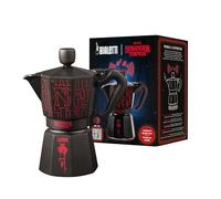 Bialetti Moka Express Stranger Things 6 Tazze, Pomolo Musicale con ricarica USB C, Non adatta ad induzione, 6 Tazze (270ml), Nero