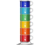 Bialetti Sei Tazzine Impilabili, Multicolore, Porcellana, Multicolore, 9 X 9 X