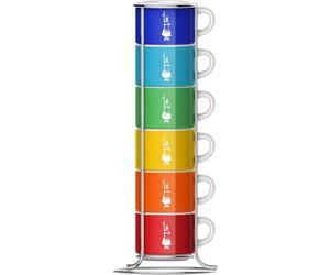 Bialetti Sei Tazzine Impilabili, Multicolore, Porcellana, Multicolore, 9 x 9 x 28.5 cm, 450 grammi