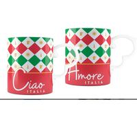 Bialetti - Set 2 Tazze Tricolore CIAO AMORE, Porcellana, 300ml