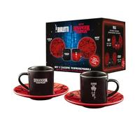 Bialetti Set 2 Tazzine con Piattini Stranger Things, Termo Sensibili, cambiano colore con il calore, No Lavastoviglie, 80 ml ciascuno, Nero