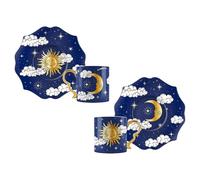 Bialetti Set 2 Tazzine da Caffè + 2 Piattini Cielo Stellato Blu Ceruleo Luna e Sole