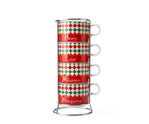 Bialetti - Set 4 Tazze Cappuccio Impilabili, Porcellana , 160ml/5,41oz