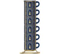 Bialetti Set 6 Tazzine Impilabili Blu Art Deco' Glamour con Struttura in Metallo