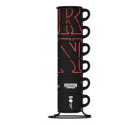 Bialetti Set da 6 Tazzine Impilabili Stranger Things, Termo Sensibili, cambiano colore con il calore, No Lavastoviglie, 80 ml ciascuno, Nero