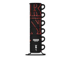 Bialetti Set da 6 Tazzine Impilabili Stranger Things - Fluorescenti, si illuminano e cambiano colore al buio, non adatte alla lavastoviglie, 80 ml ciascuna, Nero