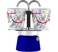 Bialetti Set Caffettiera Moka Mini Express Kandinsky Blu, 2 Tazze + 2 Bicchieri.