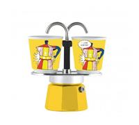 Bialetti, Mini Express, Caffettiera con 2 Bicchierini Lichtenstein, Alluminio