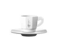 Bialetti Tazzine Ottagonali, Set 4 Tazzine, Bianco e Silver, 75 ml