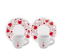 Bialetti Y0TZ021 Set 2 Tazzine Moka Cuore (con Piattini), Porcellana, Red/White