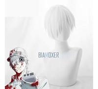 Biamoxer Anime Hataraku Saibou Globuli bianchi U-1146 Parrucche Cosplay Celle al lavoro Parrucca sintetica bianca corta + Cappellino parrucca Taglia unica