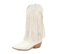 Bianca,41,Stivali Alti da Cowboy da Donna, Stivali da Cowgirl alla Moda con Punta Quadrata e Frange, Stivali Western Alti Fino al Ginocchio, Caldi e di Grandi Dimensioni